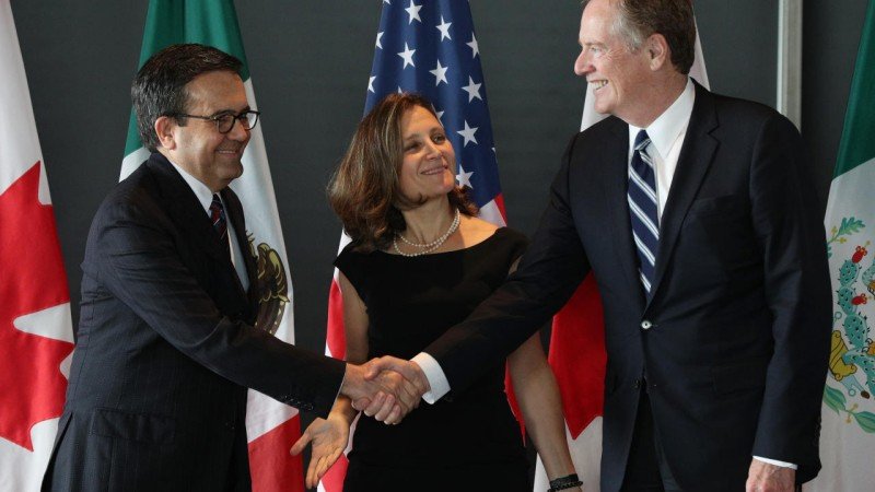 Ildefonso Guajardo, Chrystia Freeland y Robert Lighthizer